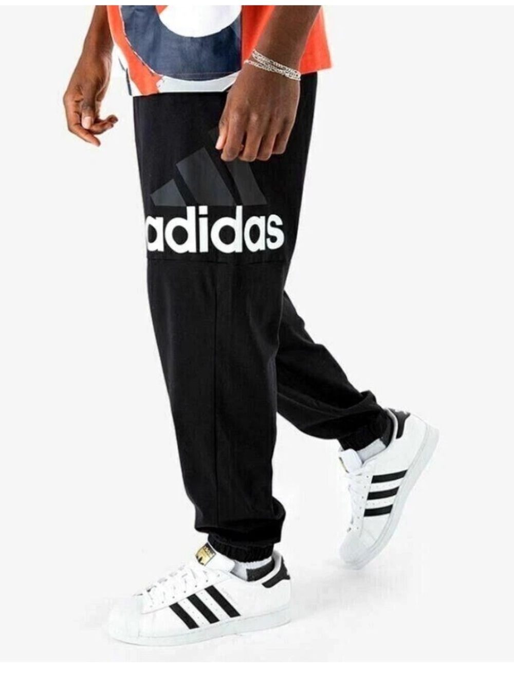 ADIDAS ESSENTIALS Black & White Performance Jogger Logo Drawstring Pants M NWOT